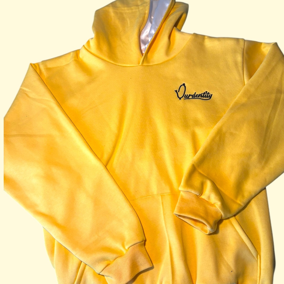 Yellow Overhead Tracksuit with Satin Lined Hood and Open Ankle Bottoms