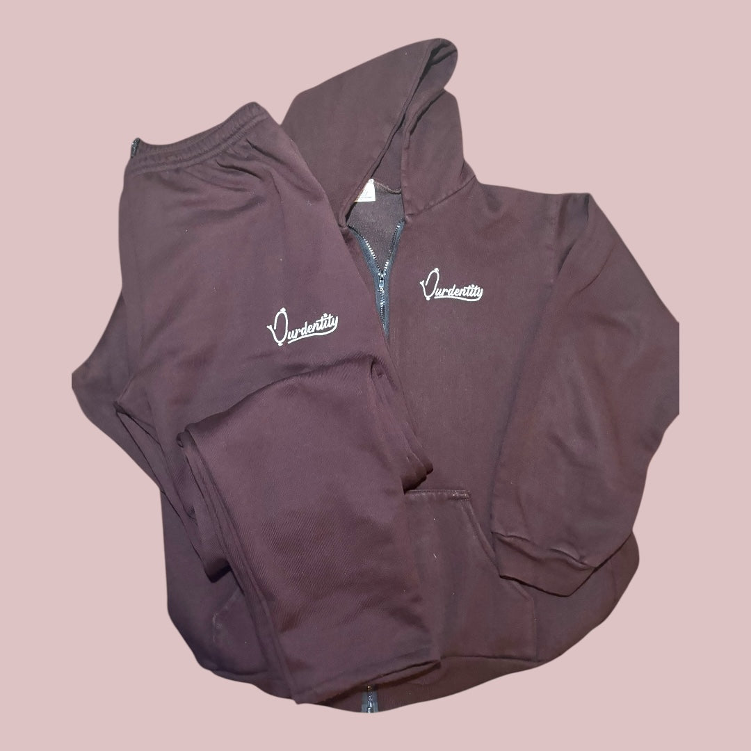 Brown Zip Tracksuit with Open Ankle Bottoms