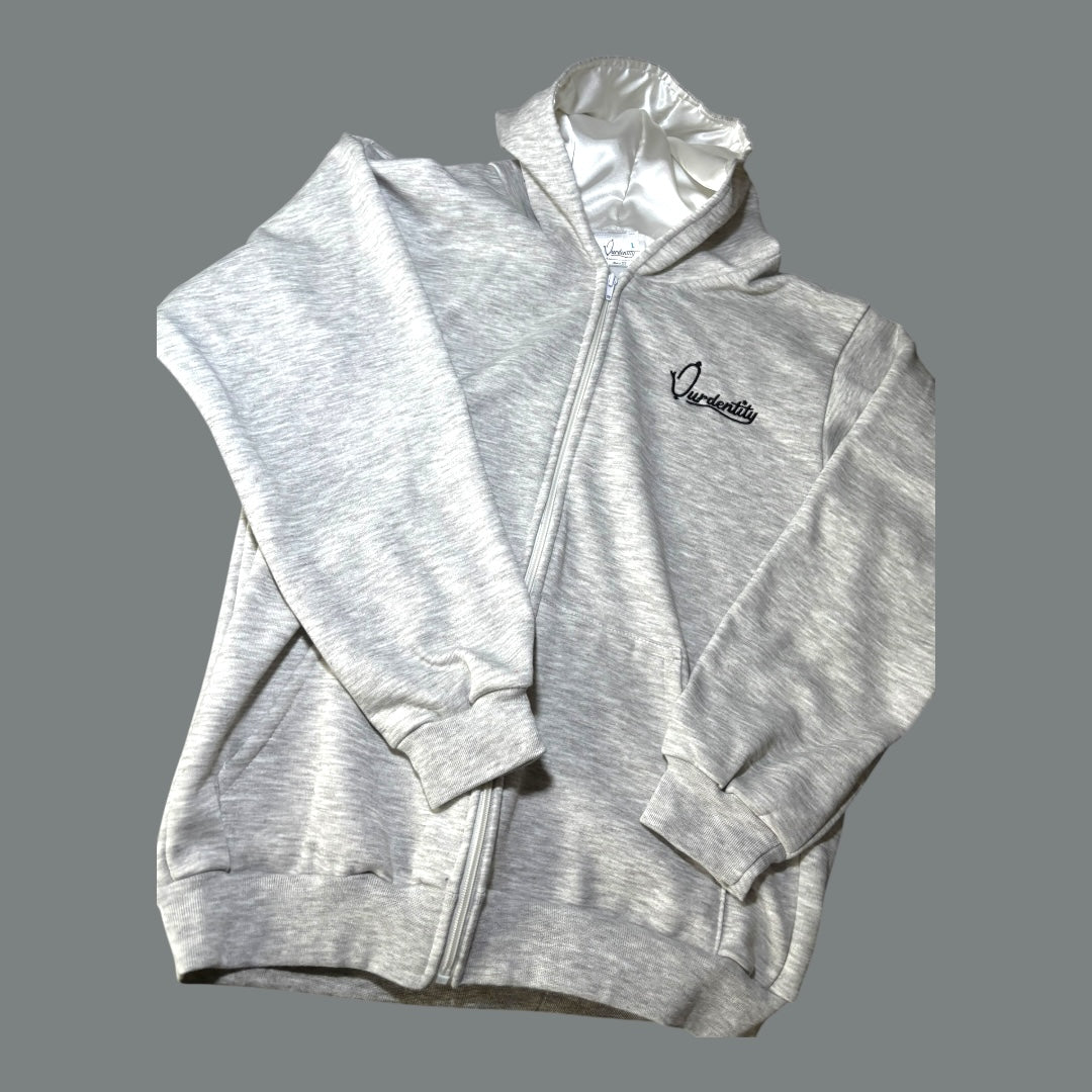 Satin Lined Silver Grey Full Zip Hoodie