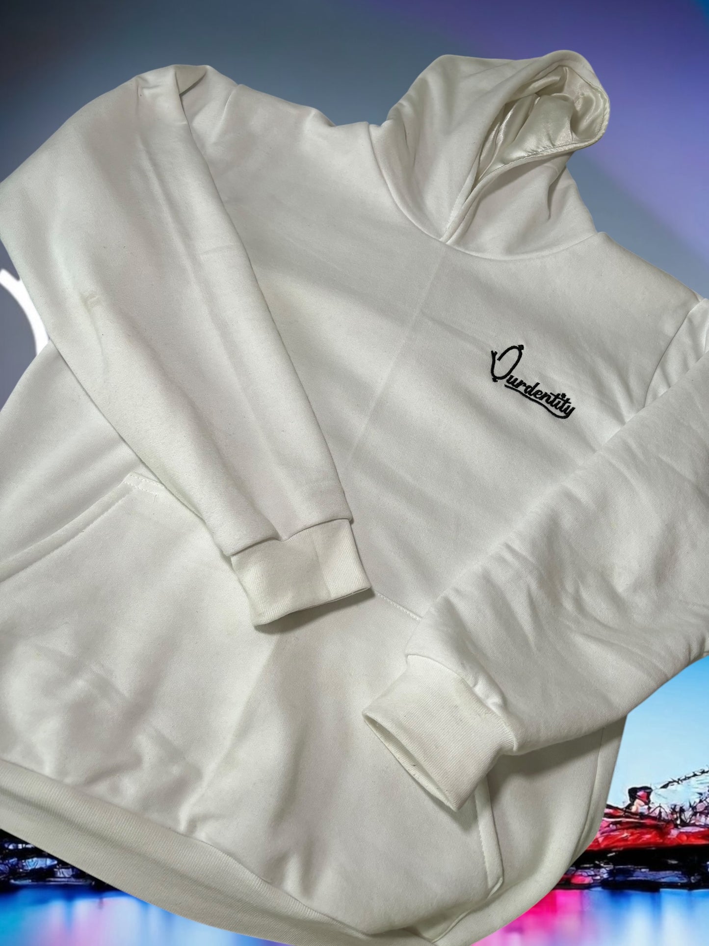 Satin Lined White Overhead Hoodie