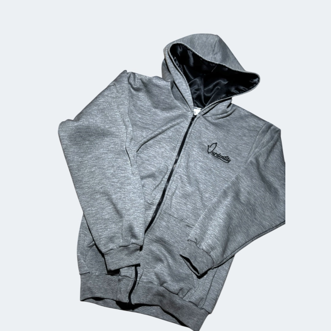 Satin Lined Smoke Grey Zip Hoodie