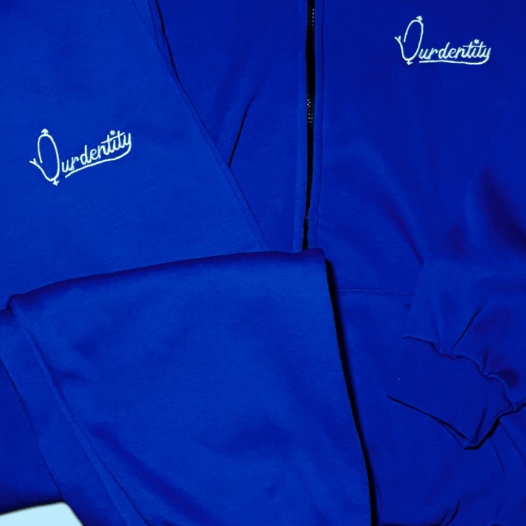 Royal Blue Zip Tracksuit with Satin Lined Hood and Cuffed Bottoms.