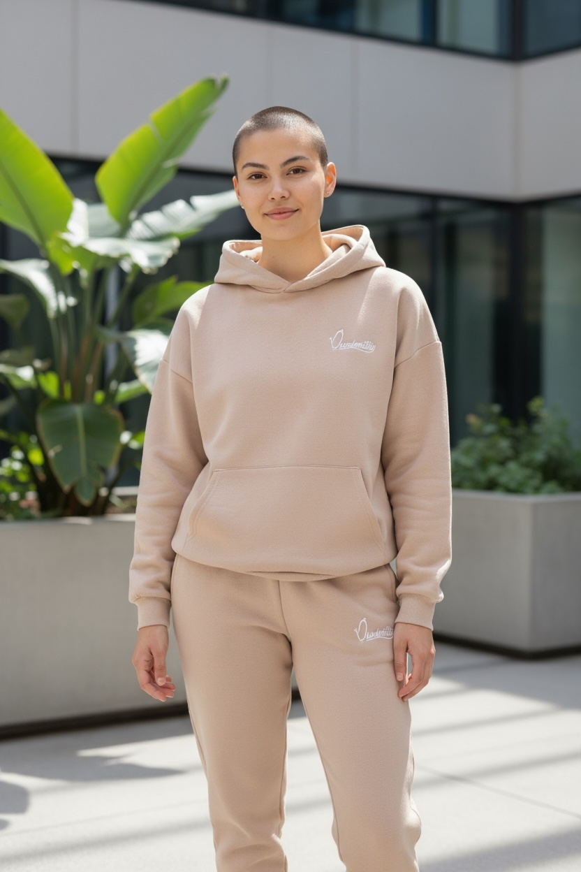 Caramel Overhead Tracksuit with Satin Lined Hood and Open Ankle Bottoms