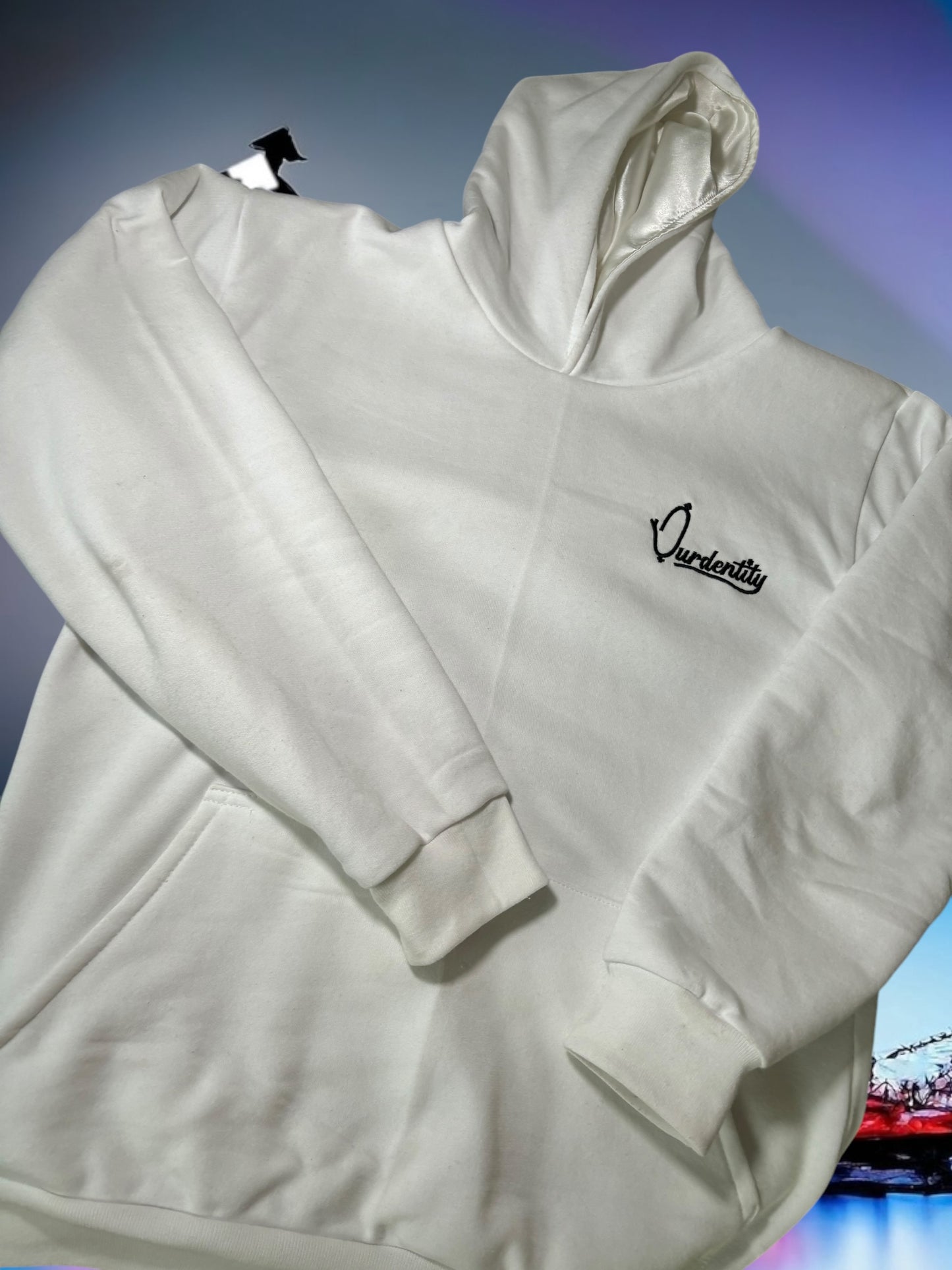 Satin Lined White Overhead Hoodie