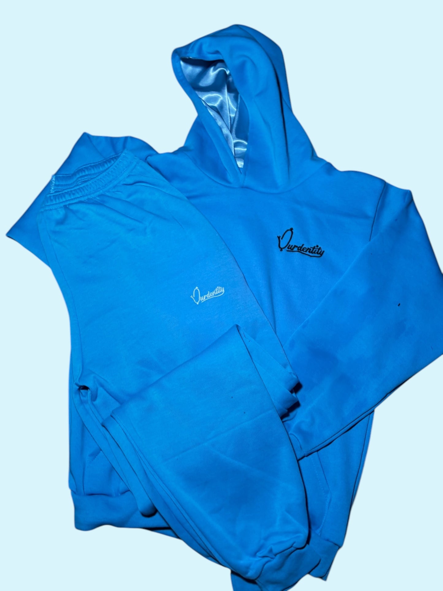 Sky Blue Overhead Tracksuit with Satin Lined Hood and and Cuffed Bottoms