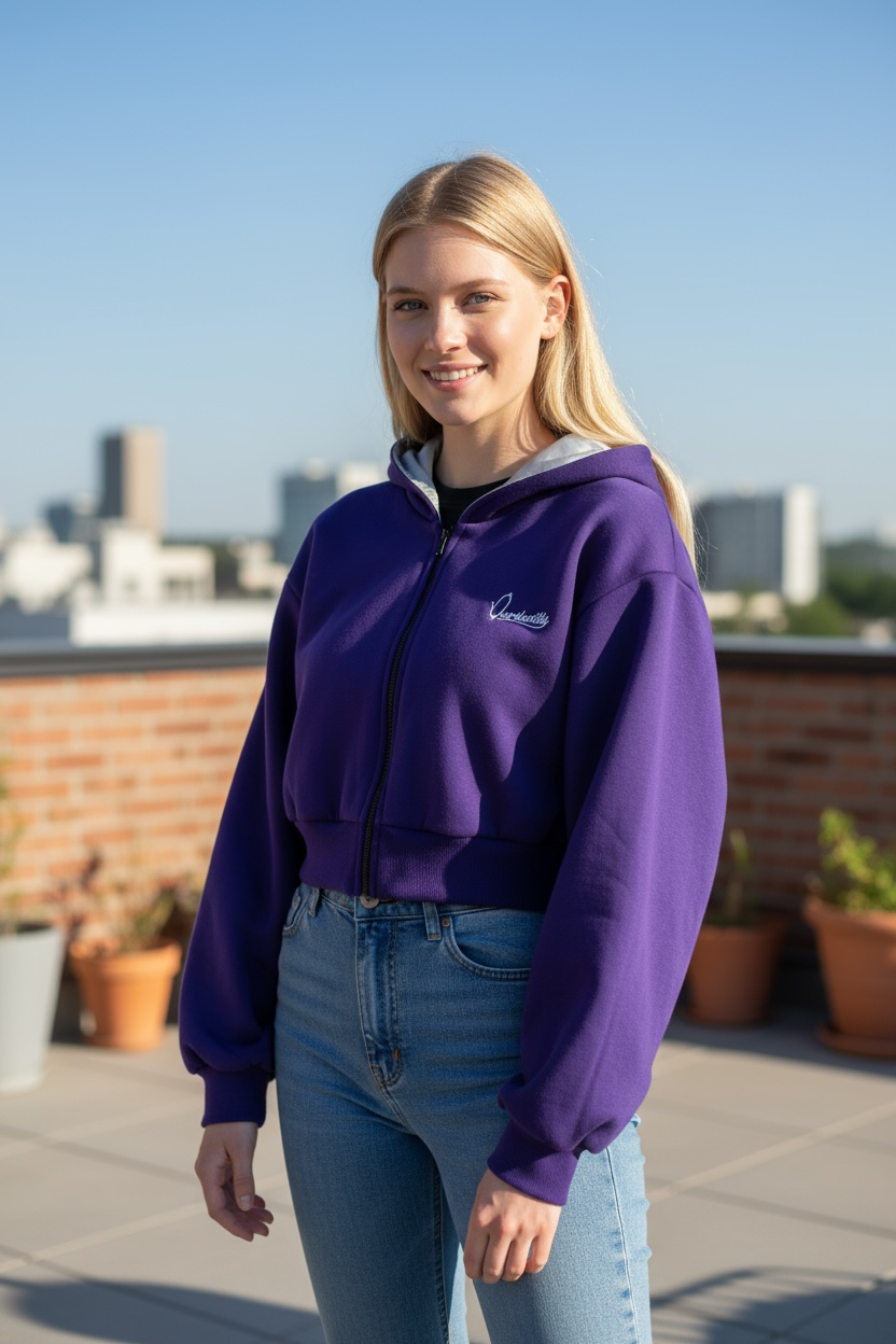 Purple Crop Zip Hoodie