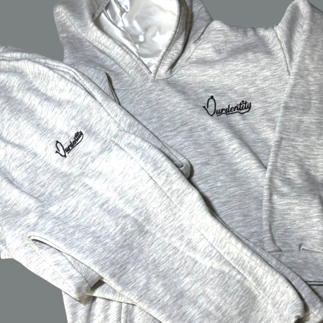 Silver Grey Overhead Tracksuit with Satin Lined Hood and Cuffed Bottoms