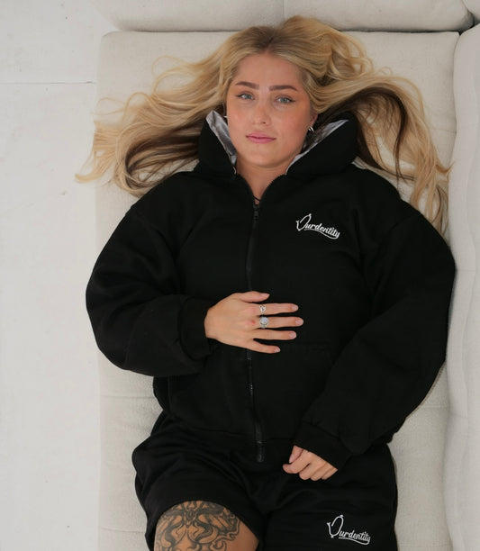 Satin Lined Black Full Zip Hoodie