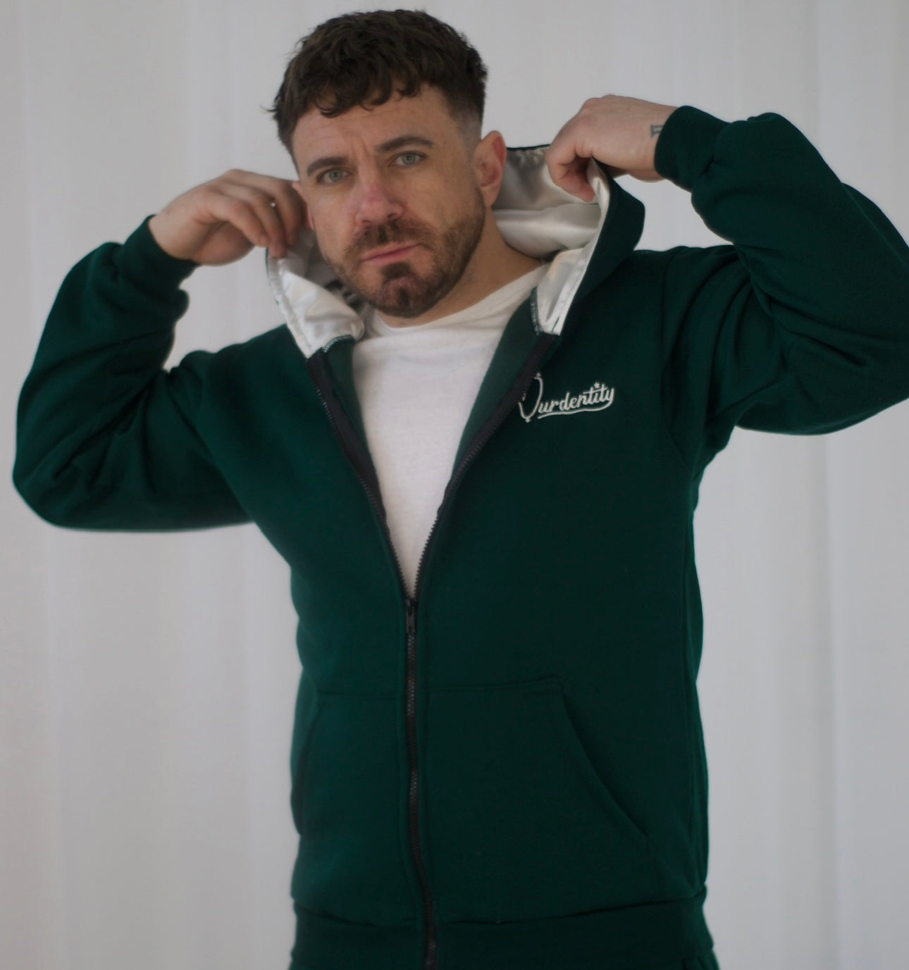 Satin Lined Forest Green Full Zip Hoodie