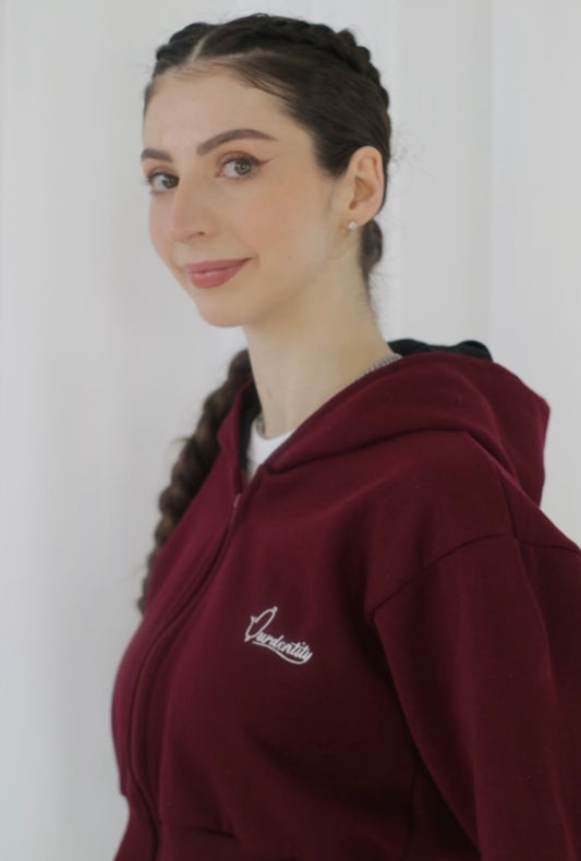 Dark Wine Crop Zip Hoodie