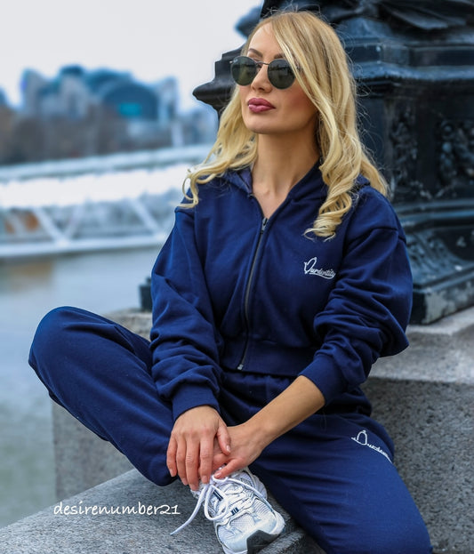 Navy Blue Crop Zip Hoodie