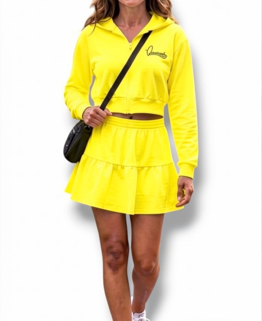 Yellow Crop hoodie and Miniskirt Skirt