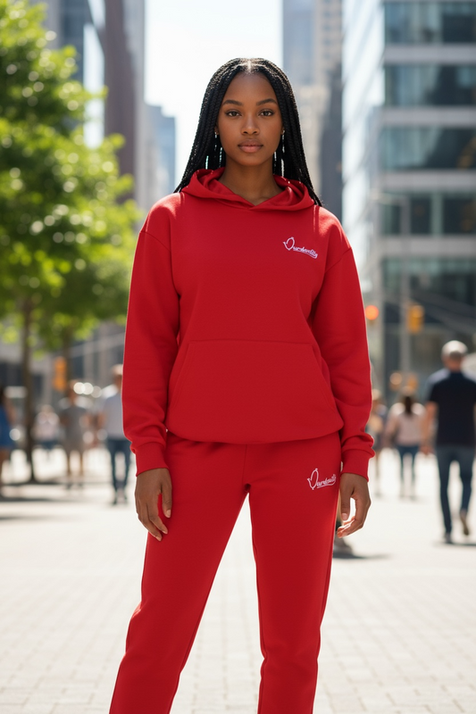 Red Overhead Tracksuit with Satin Lined Hood and Open Ankle Bottoms