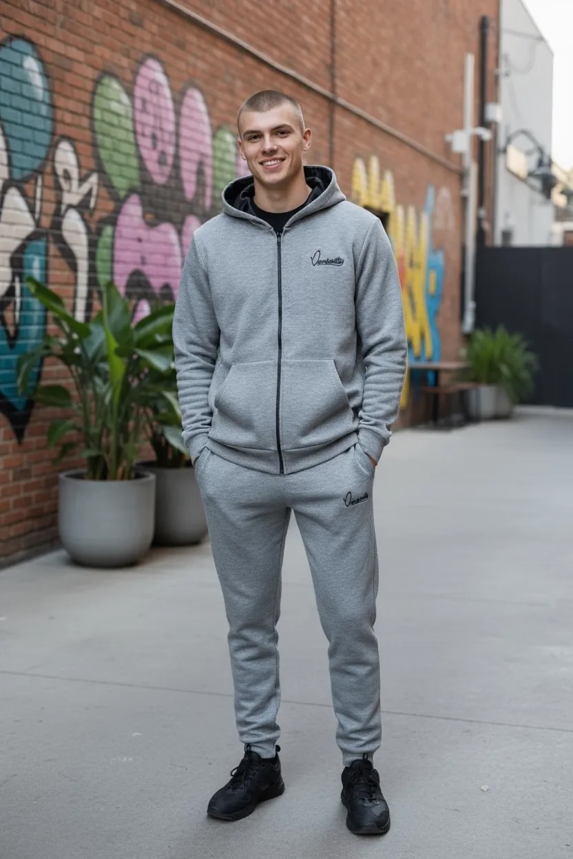 Smoke Grey Zip Tracksuit with Satin Lined Hood and Cuffed Bottoms