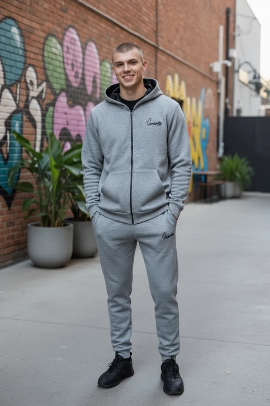 Smoke Grey Zip Tracksuit with Satin Lined Hood and Cuffed Bottoms