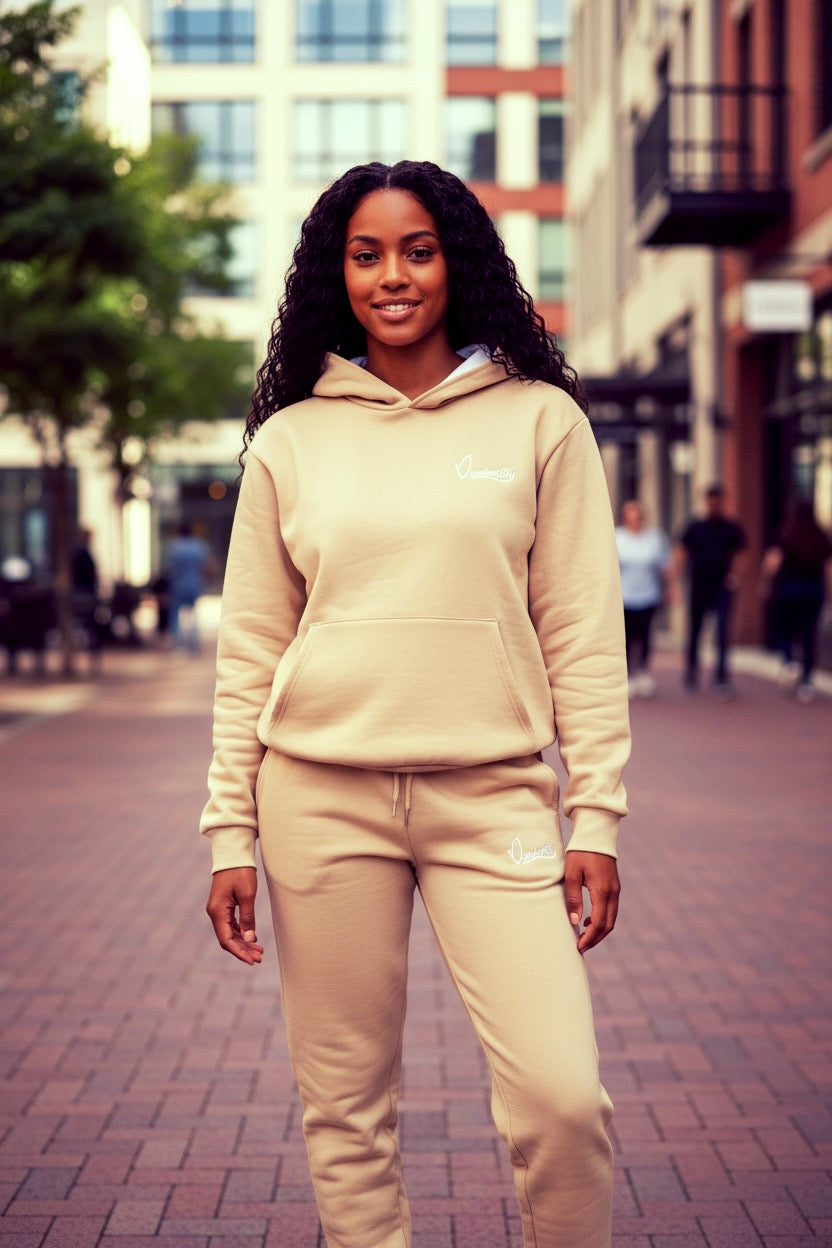 Caramel Overhead Tracksuit with Satin Lined Hood and Cuffed Bottoms