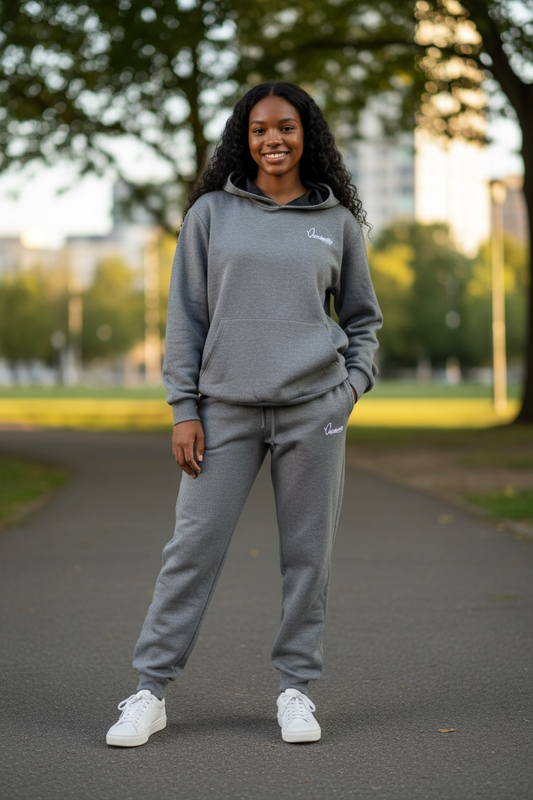 Raven Grey Overhead Tracksuit with Satin Liner Hood and Cuffed Bottoms