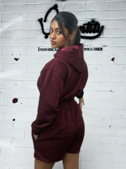 Dark Wine Loungewear Set with our Signature Satin Lined Hood