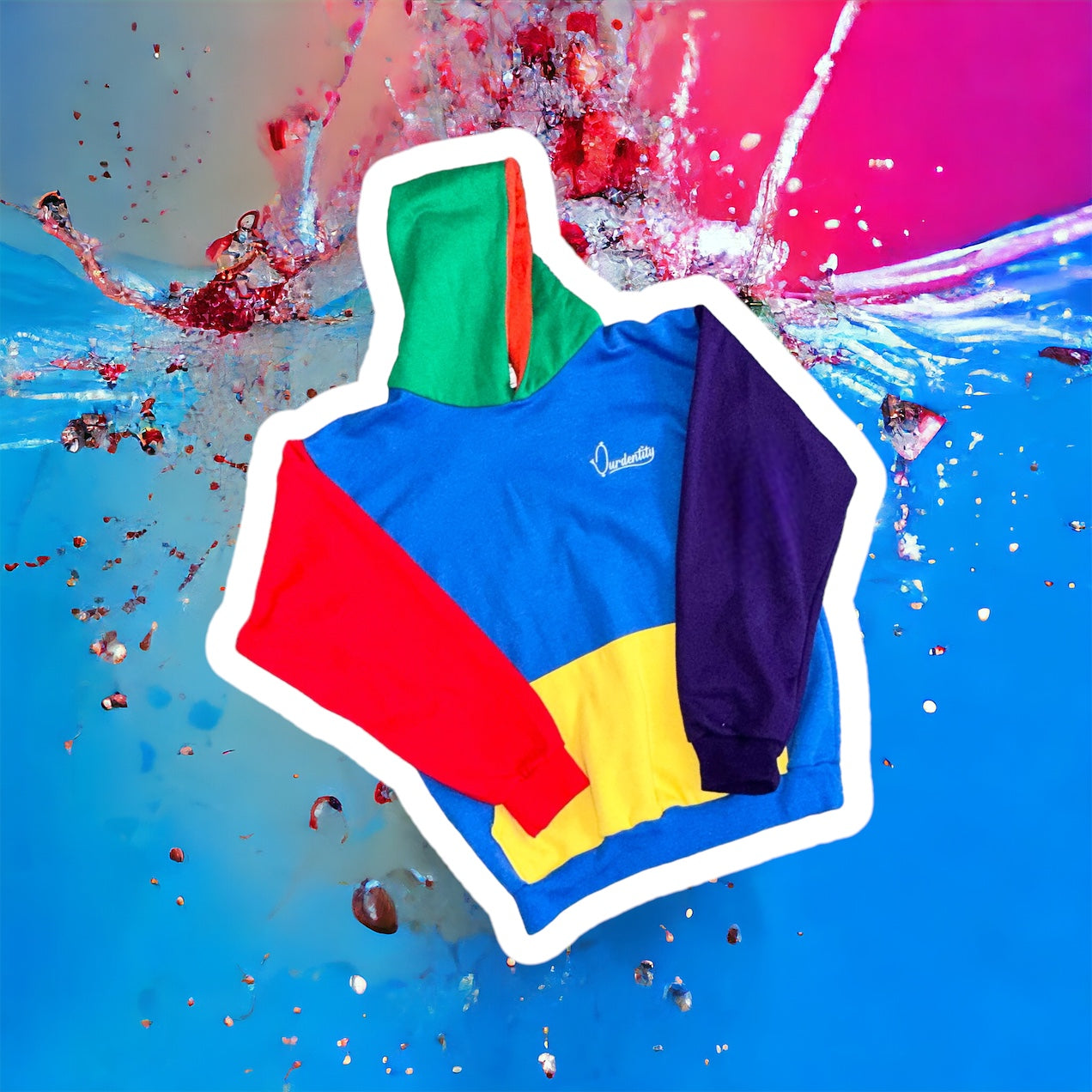 Red yellow green blue color block hoodie sale