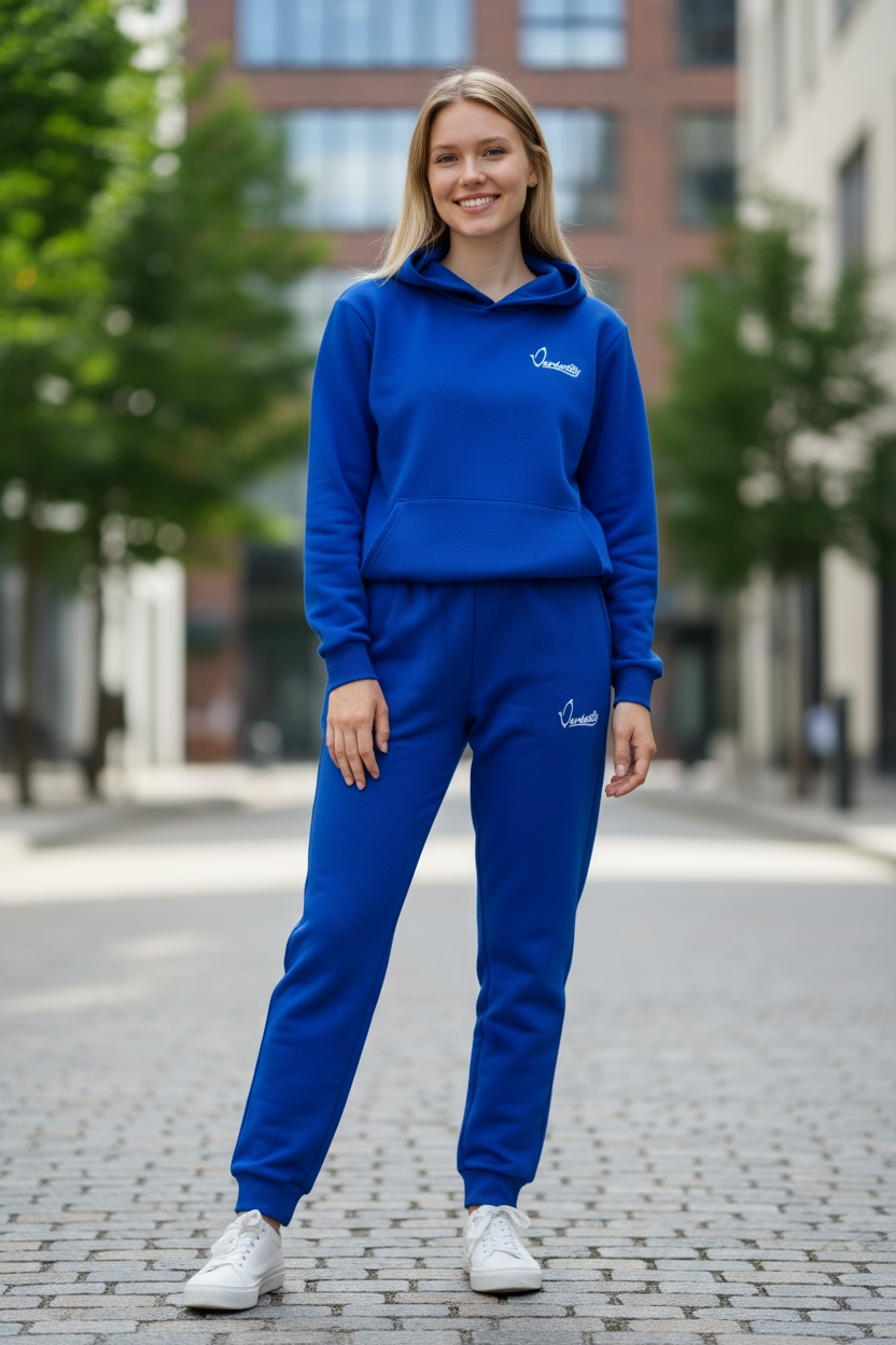 Royal Blue Overhead Tracksuit with Satin Lined Hood and Cuffed Bottoms