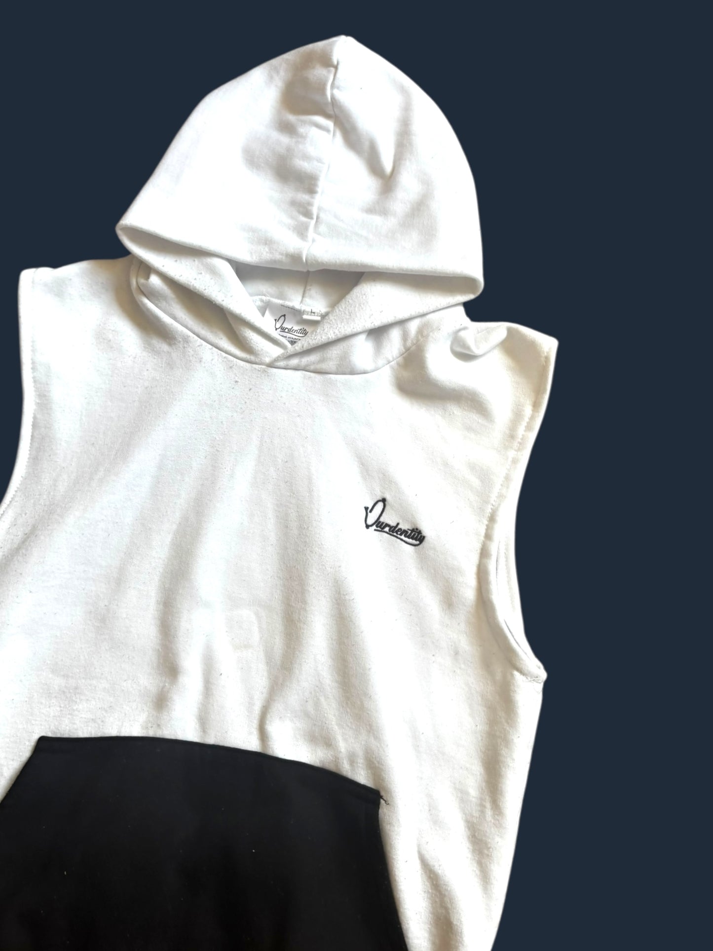 White and Black Sleeveless Hoodie