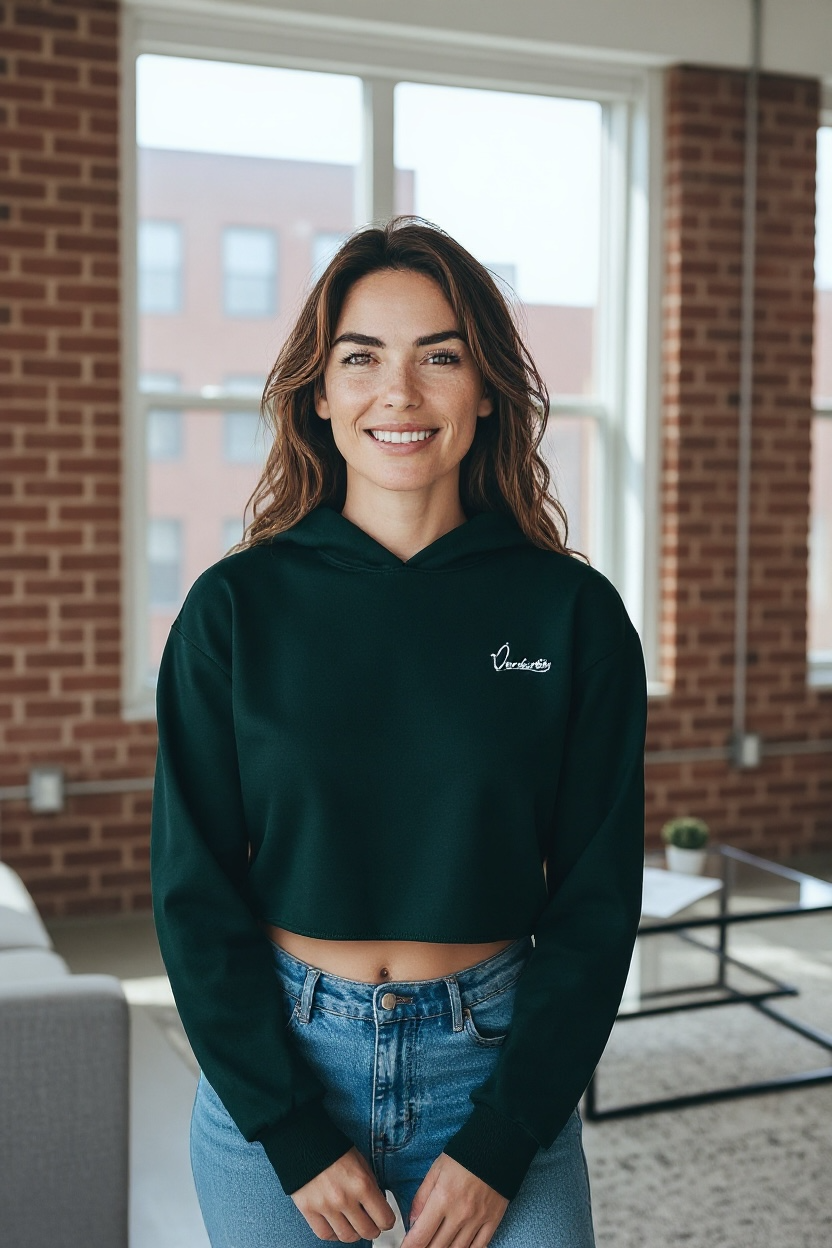 Forest Green Crop Overhead Hoodie