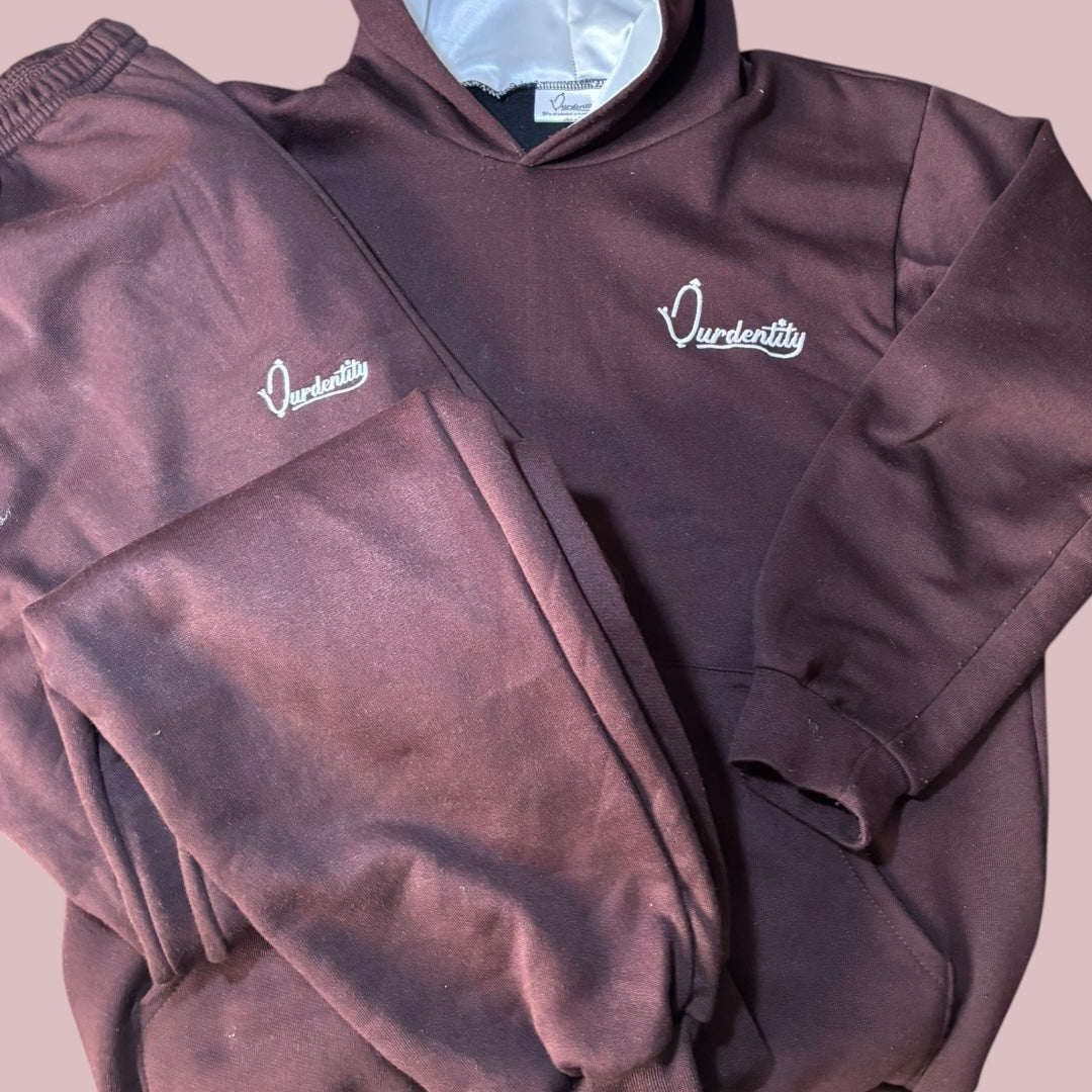 Brown Overhead Tracksuit with Satin Lined Hood and Cuffed Bottoms