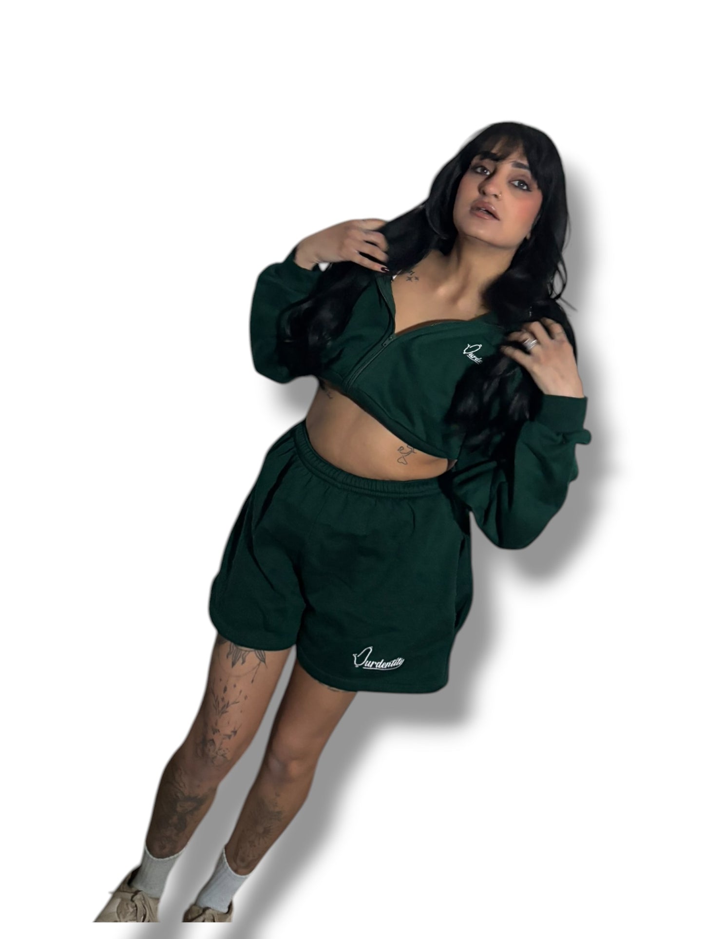 Forest Green Luxe Crop Hoodie