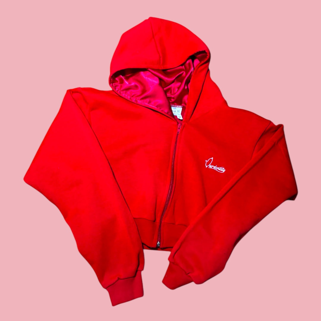 Red Crop Zip Hoodie