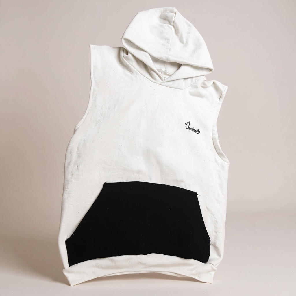 White and Black Sleeveless Hoodie
