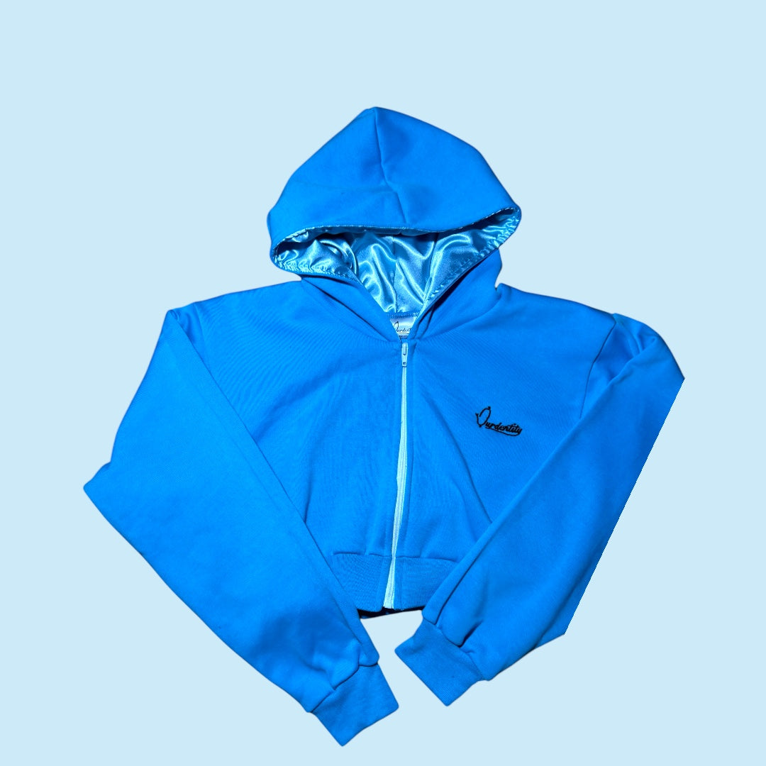 Sky Blue Crop Zip Hoodie