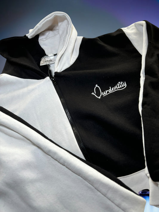 Black and white split sleeve full zip tracksuit