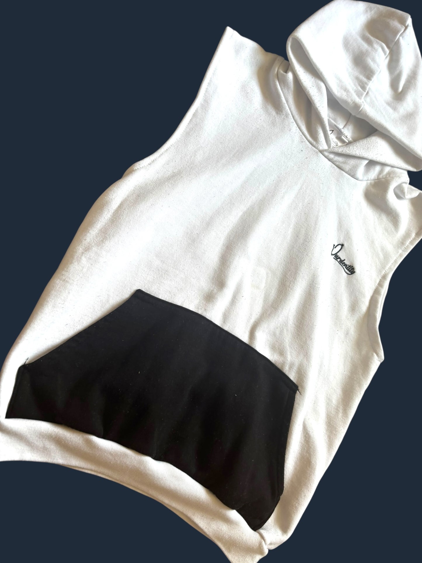 White and Black Sleeveless Hoodie