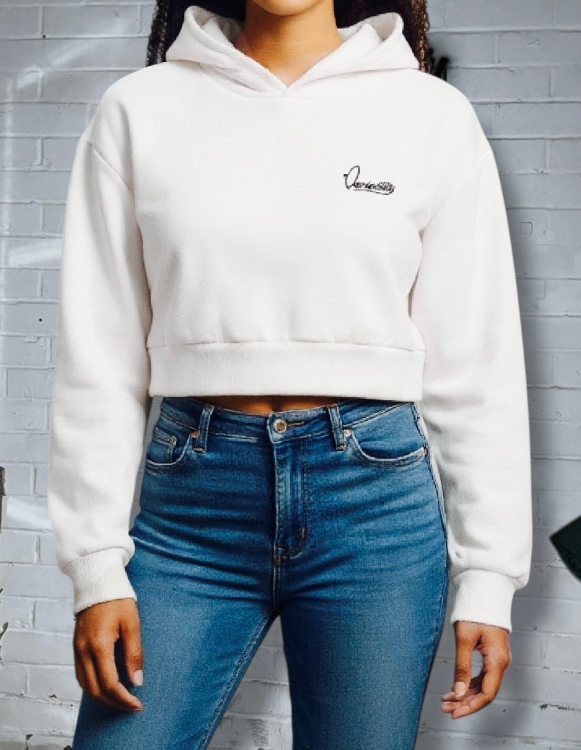 White Luxe Crop Hoodie