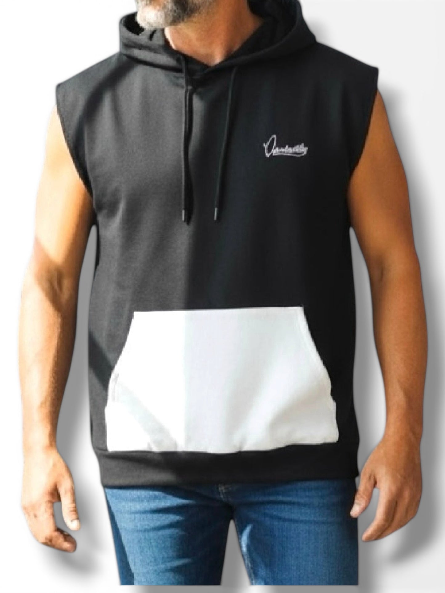 Black and White Signature Sleeveless Hoodie