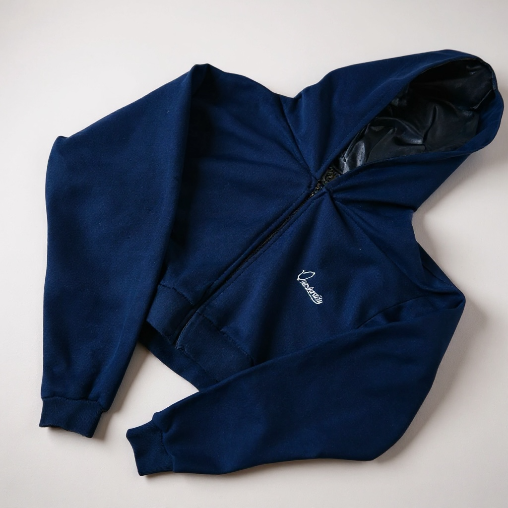 Navy Blue Crop Zip Hoodie