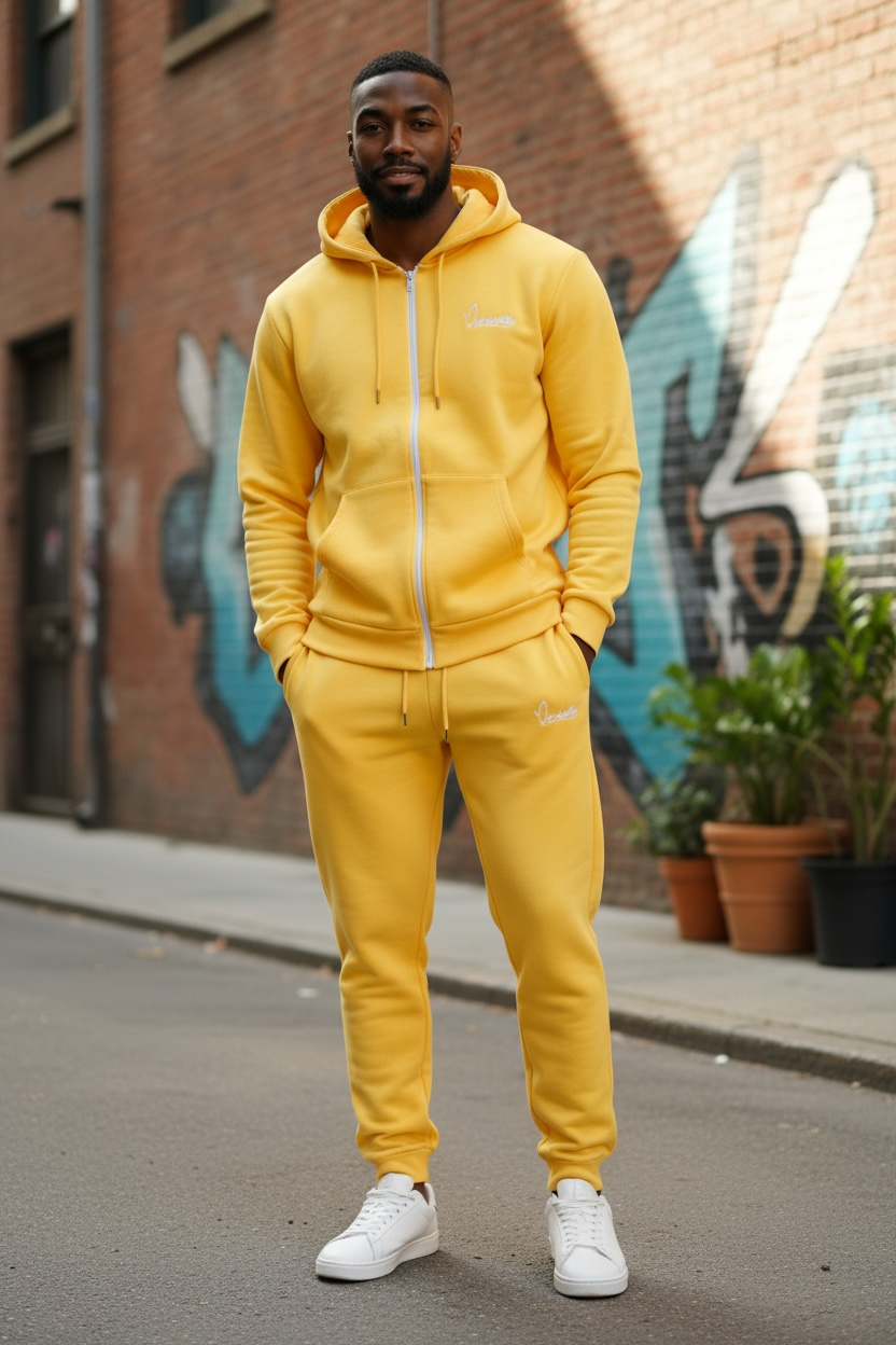 Yellow Full Zip Cuff Bottom Tracksuit