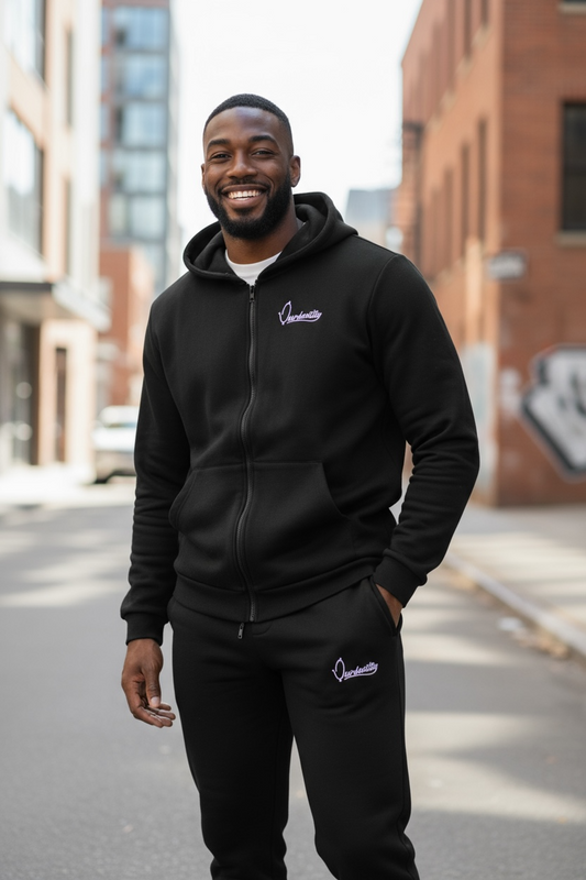Black Zip Tracksuit with Open Ankle Bottoms