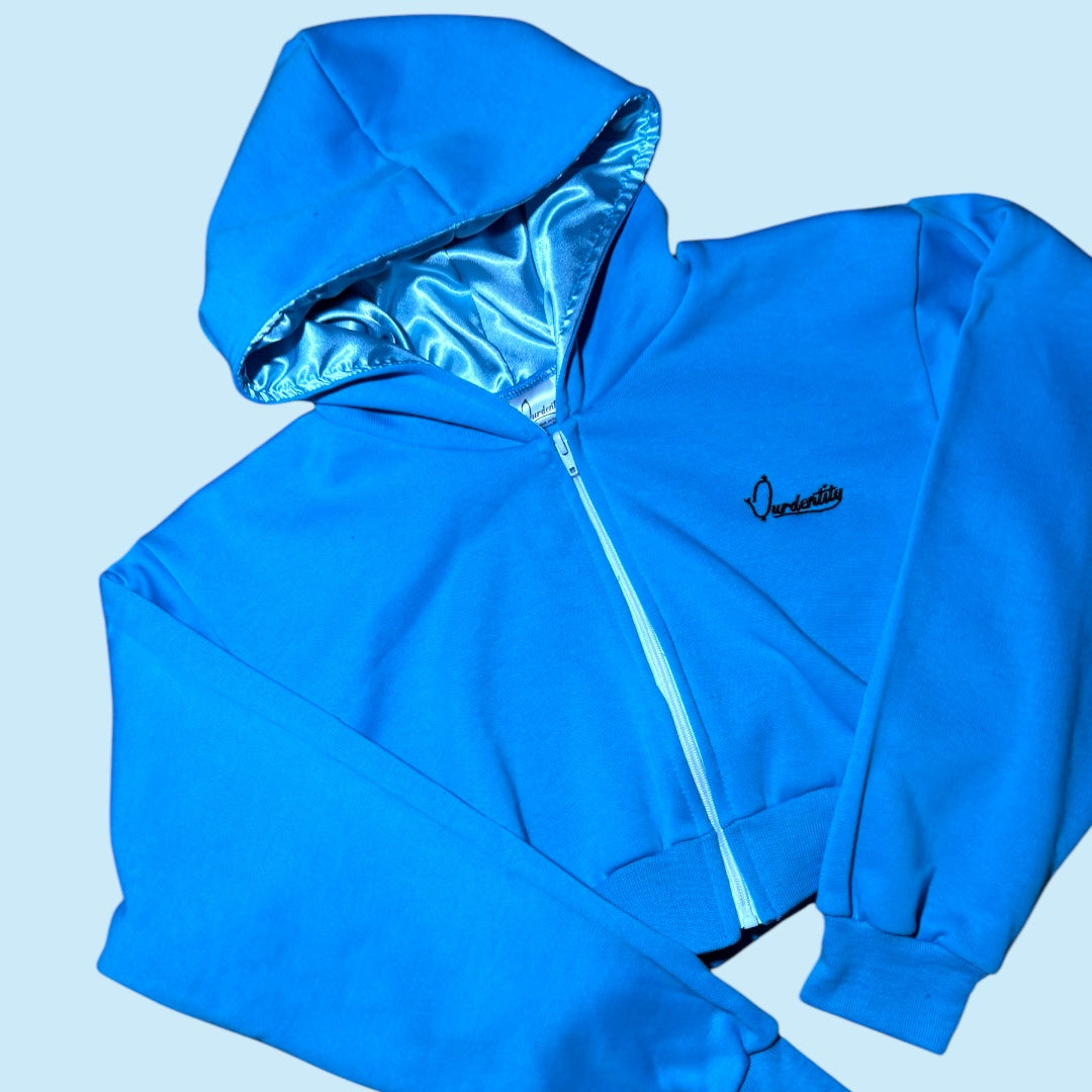 Sky Blue Crop Zip Hoodie