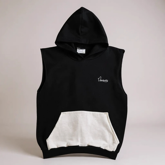 Black and White Sleeveless Hoodie