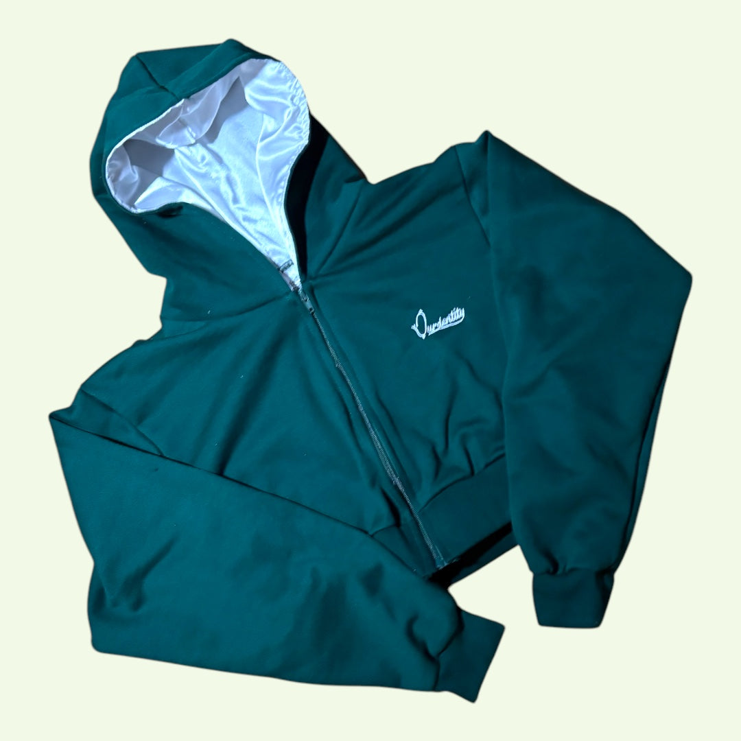 Foret Green Crop Zip Hoodie