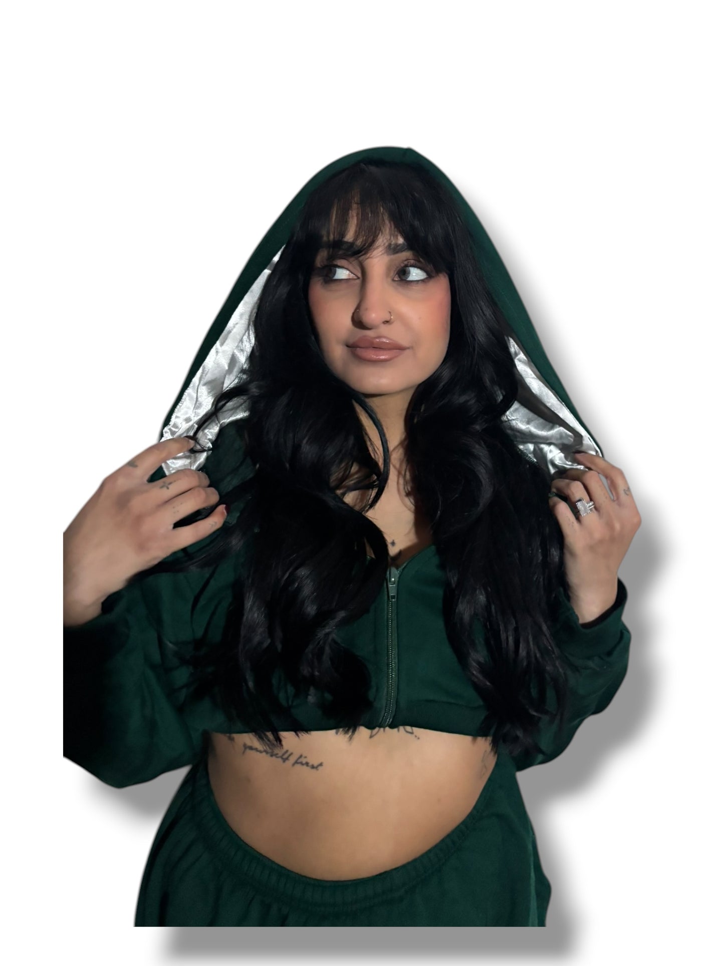 Forest Green Luxe Crop Hoodie