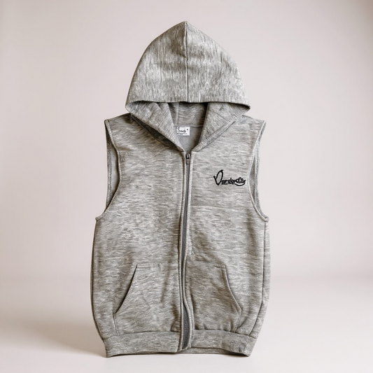 Silver Grey Zip Sleeveless Hoodie