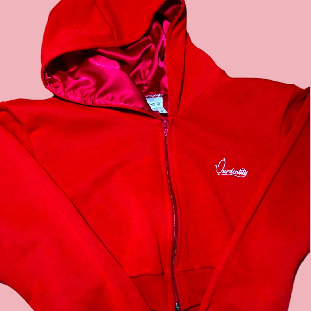 Red Crop Zip Hoodie