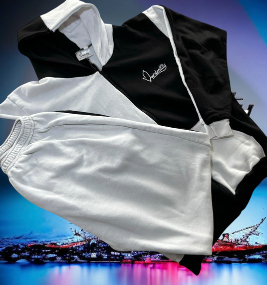 Black and white split sleeve full zip tracksuit