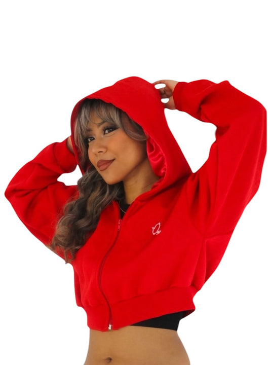 Red Luxe Crop Hoodie
