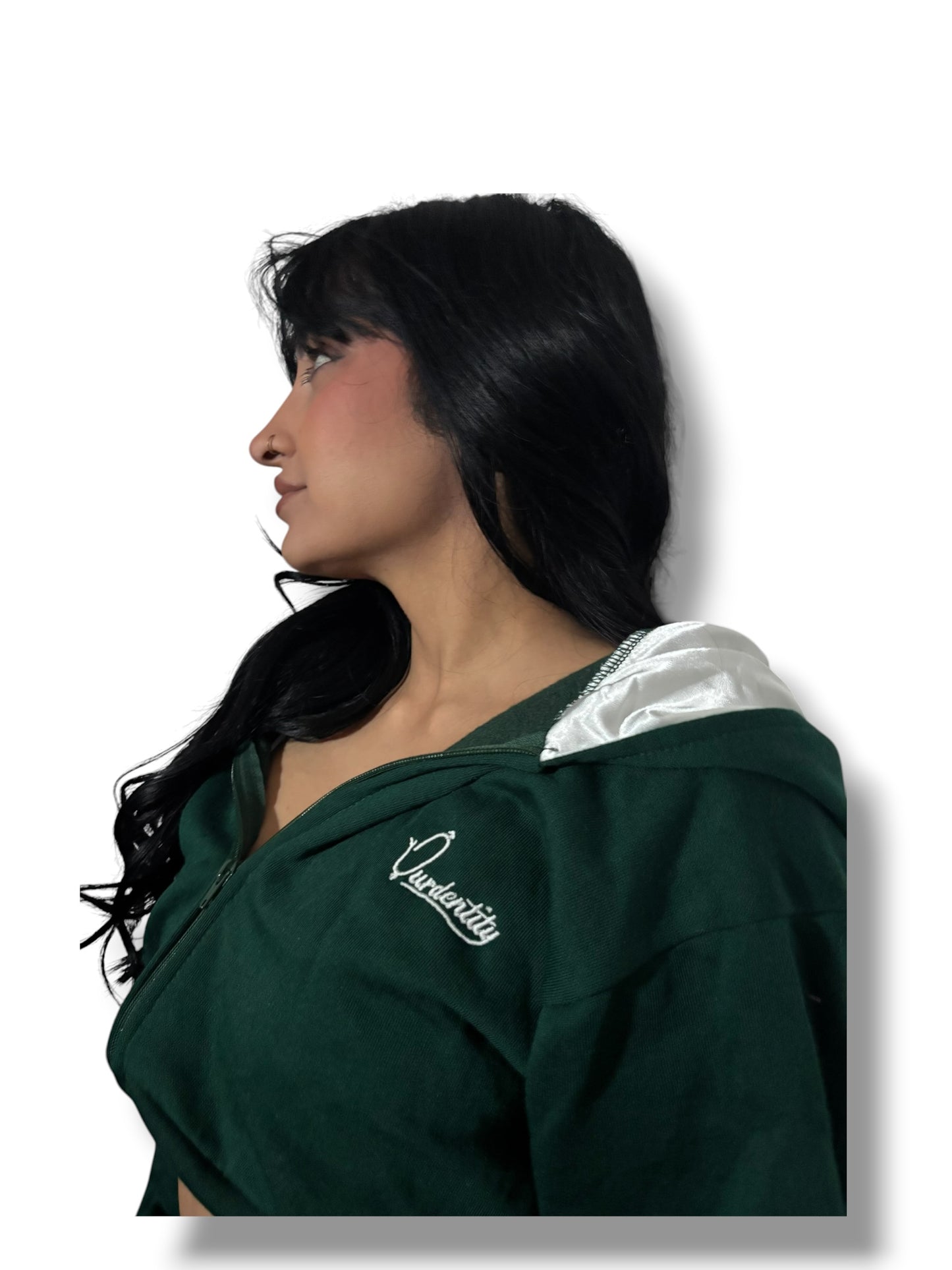Forest Green Luxe Crop Hoodie