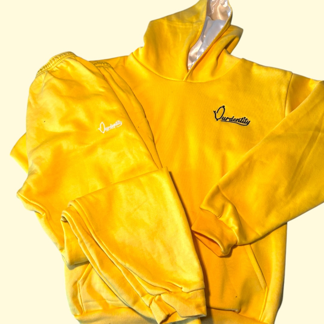 Yellow Overhead Tracksuit with Satin Lined Hood and Cuffed Bottoms