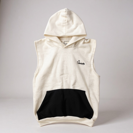 White and Black Sleeveless Hoodie