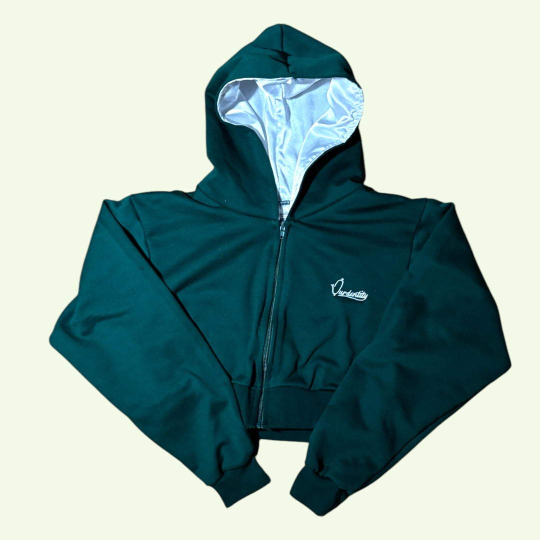 Foret Green Crop Zip Hoodie